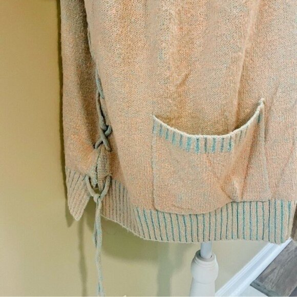 Umgee Orange and Teal Oversized Open Cardigan Large Lace Up Sides - Picture 4 of 10